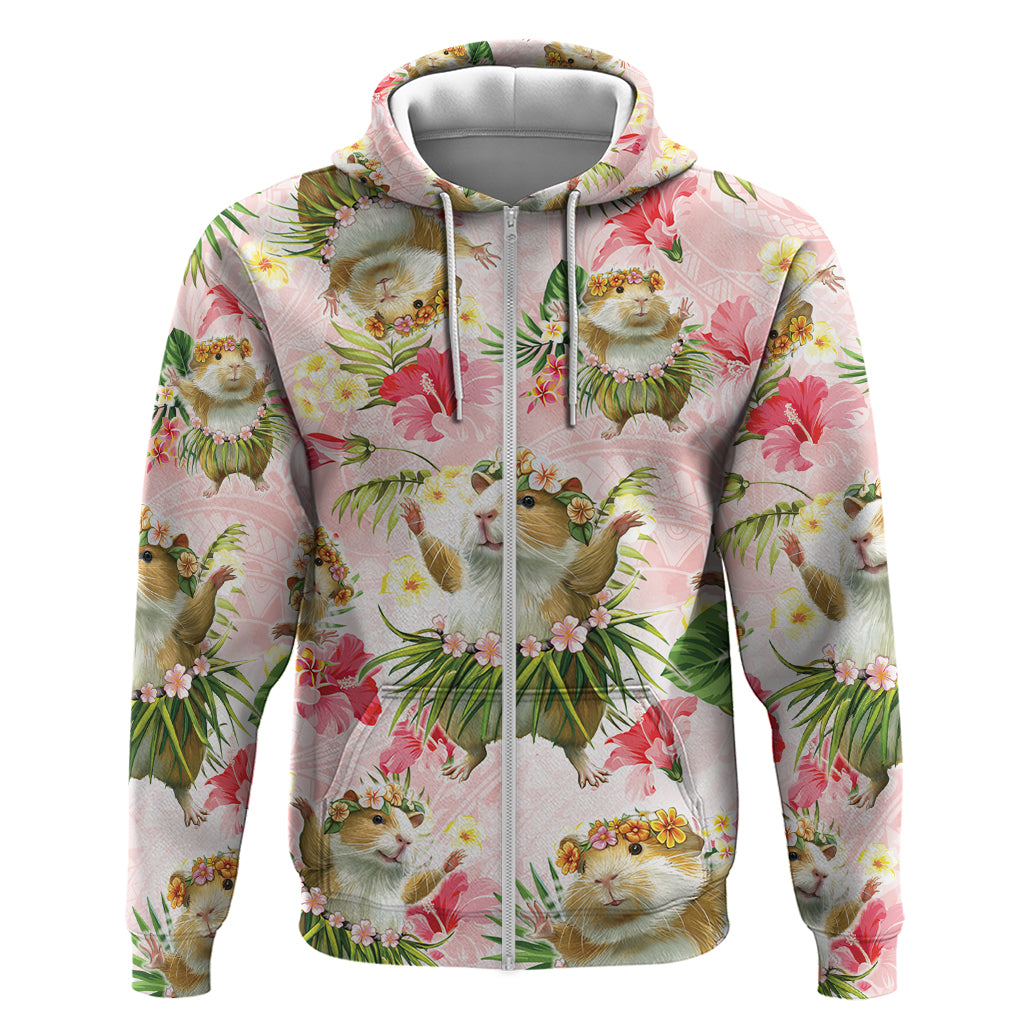 Hawaii Guinea Hula Pig Hoodie Funny Tropical Style LT05 Zip Hoodie Pink - Polynesian Pride