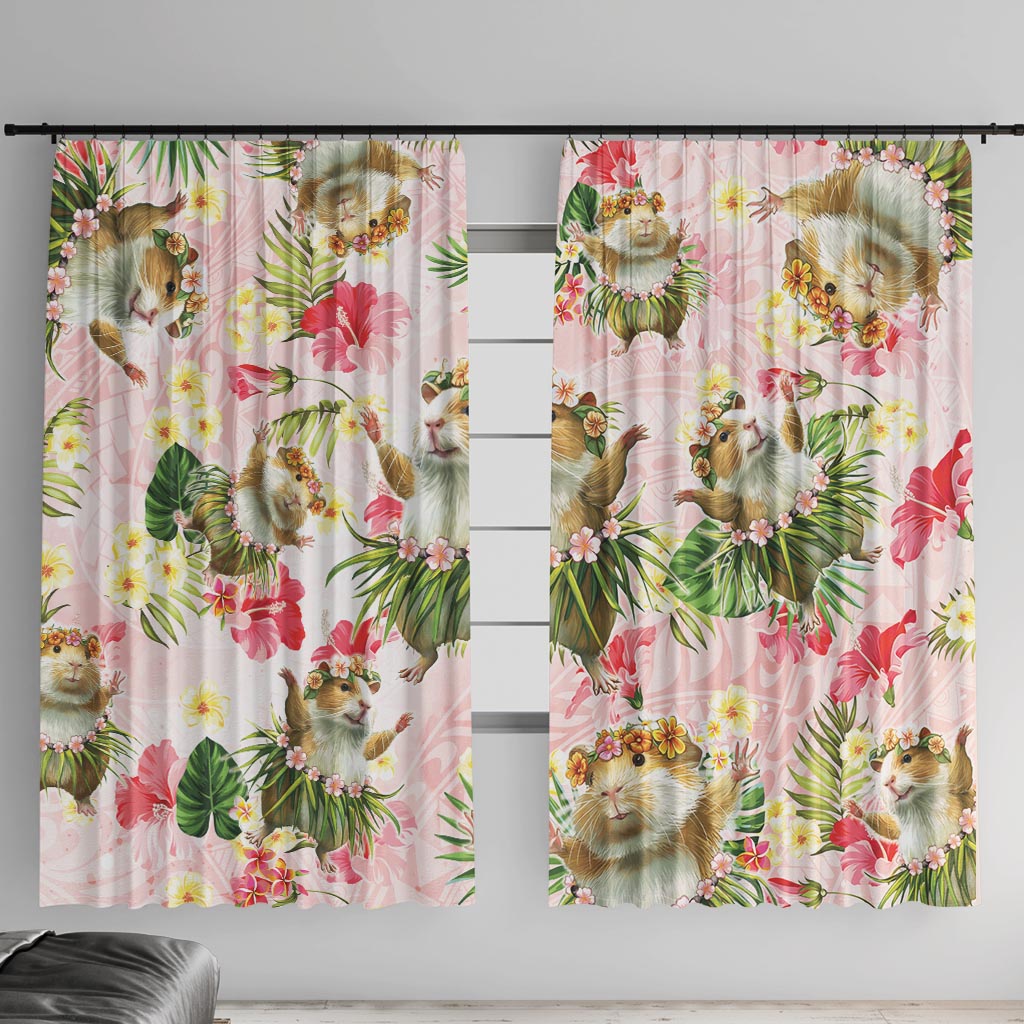 Hawaii Guinea Hula Pig Window Curtain Funny Tropical Style LT05 With Hooks Pink - Polynesian Pride