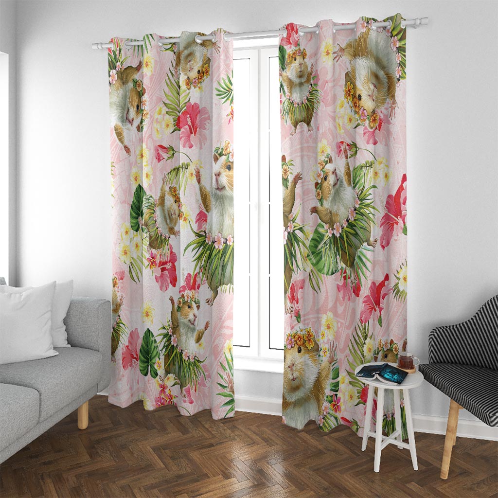 Hawaii Guinea Hula Pig Window Curtain Funny Tropical Style LT05 With Grommets Pink - Polynesian Pride