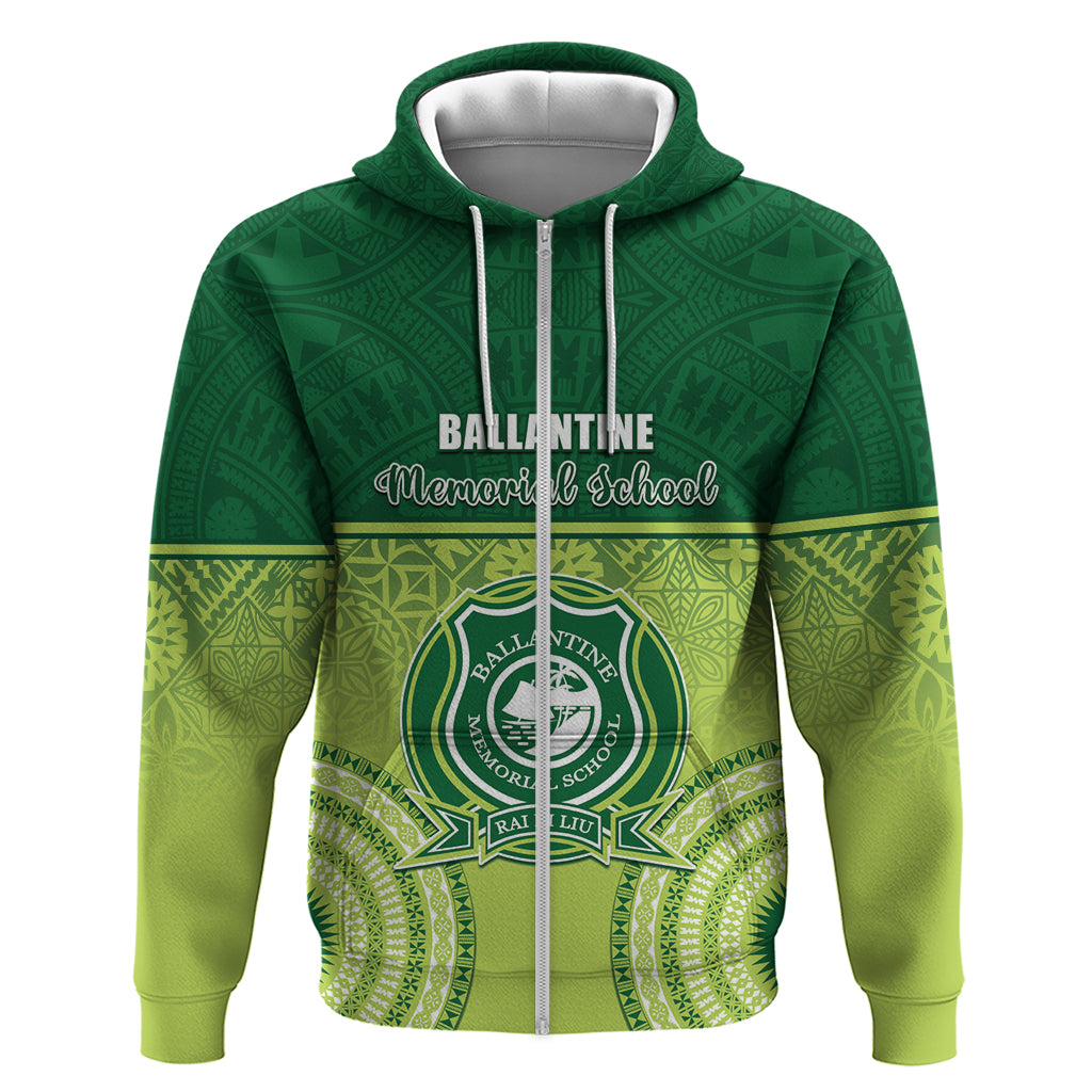 Personalised Ballantine Memorial School Hoodie With Fijian Tapa Pattern LT05 Zip Hoodie Green - Polynesian Pride