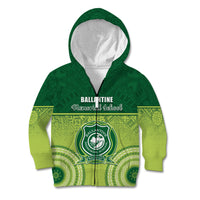 Personalised Ballantine Memorial School Kid Hoodie With Fijian Tapa Pattern LT05 Zip Hoodie Green - Polynesian Pride