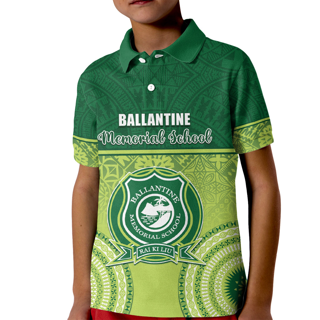 Personalised Ballantine Memorial School Kid Polo Shirt With Fijian Tapa Pattern LT05 Kid Green - Polynesian Pride