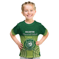 Personalised Ballantine Memorial School Kid T Shirt With Fijian Tapa Pattern LT05 Green - Polynesian Pride