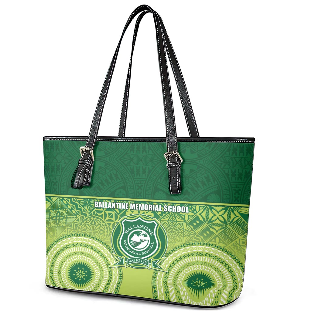 Ballantine Memorial School Leather Tote Bag With Fijian Tapa Pattern LT05 - Polynesian Pride