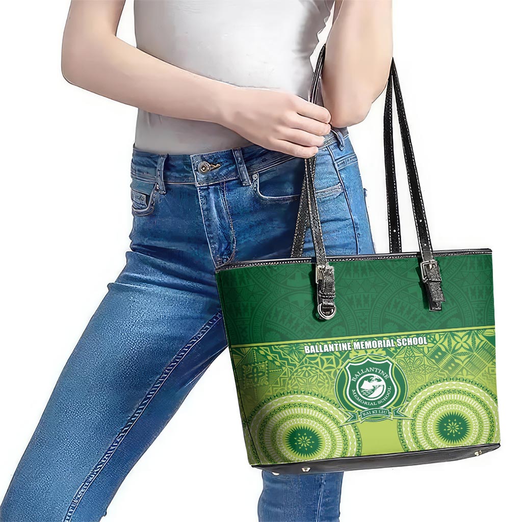 Ballantine Memorial School Leather Tote Bag With Fijian Tapa Pattern LT05 - Polynesian Pride