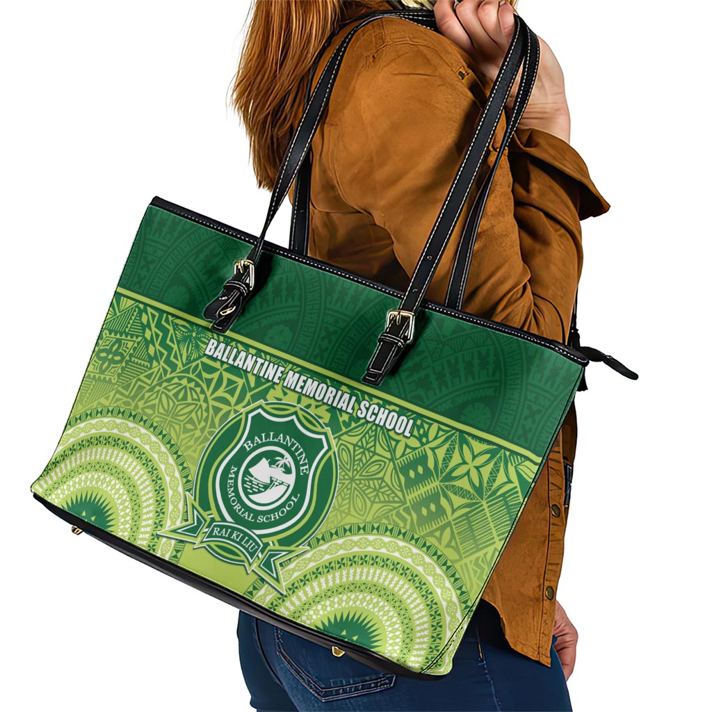 Ballantine Memorial School Leather Tote Bag With Fijian Tapa Pattern LT05 - Polynesian Pride