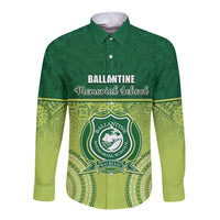 Personalised Ballantine Memorial School Long Sleeve Button Shirt With Fijian Tapa Pattern LT05 Unisex Green - Polynesian Pride