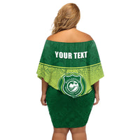 Personalised Ballantine Memorial School Off Shoulder Short Dress With Fijian Tapa Pattern LT05 - Polynesian Pride