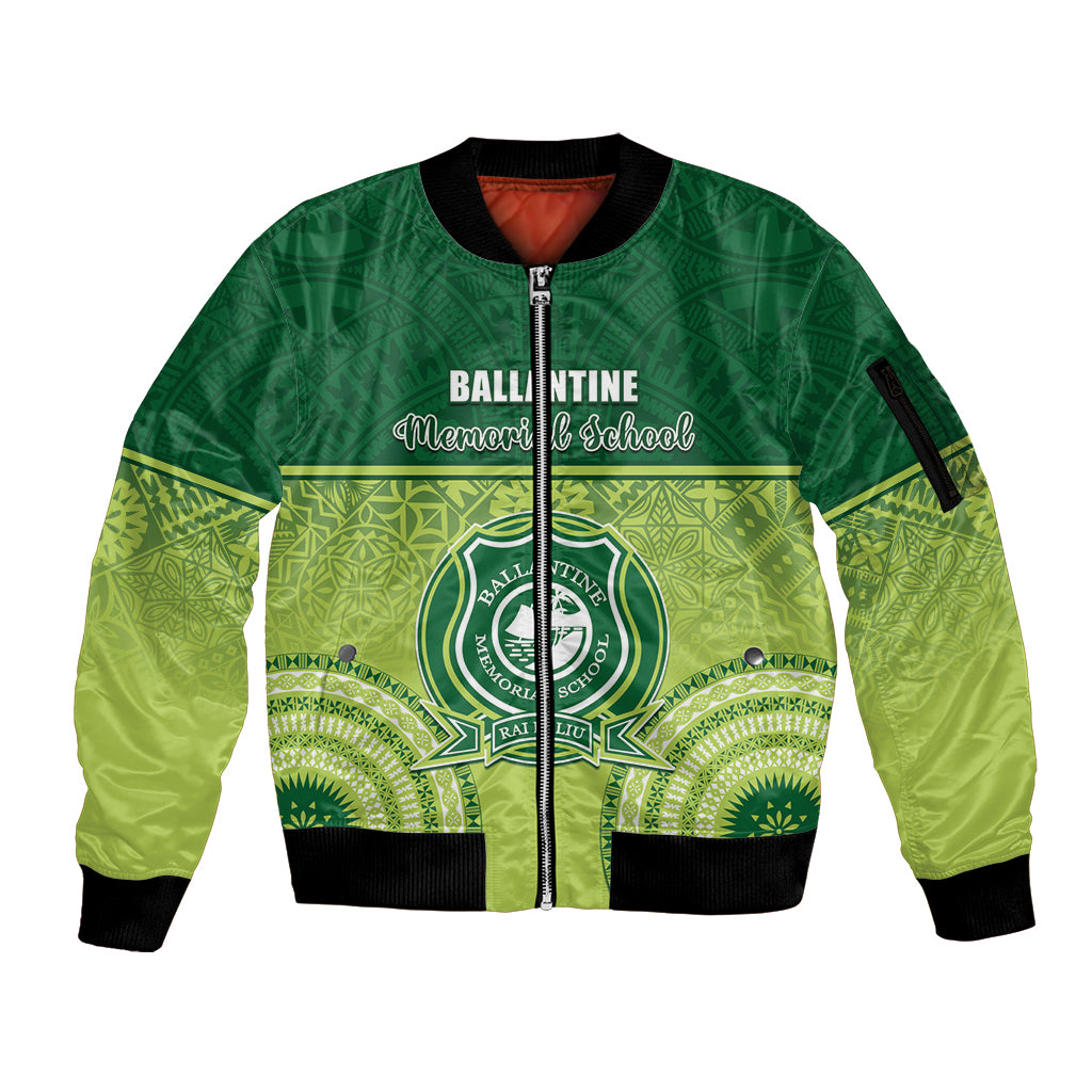 Personalised Ballantine Memorial School Sleeve Zip Bomber Jacket With Fijian Tapa Pattern LT05 Unisex Green - Polynesian Pride