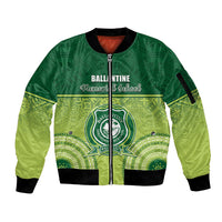 Personalised Ballantine Memorial School Sleeve Zip Bomber Jacket With Fijian Tapa Pattern LT05 Unisex Green - Polynesian Pride
