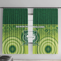 Ballantine Memorial School Window Curtain With Fijian Tapa Pattern LT05 With Hooks Green - Polynesian Pride