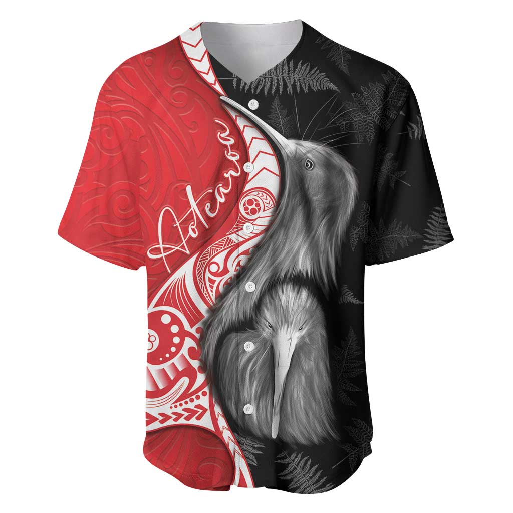 New Zealand Aotearoa Baseball Jersey Kiwi Fern Maori Pattern Red Version LT05 Red - Polynesian Pride