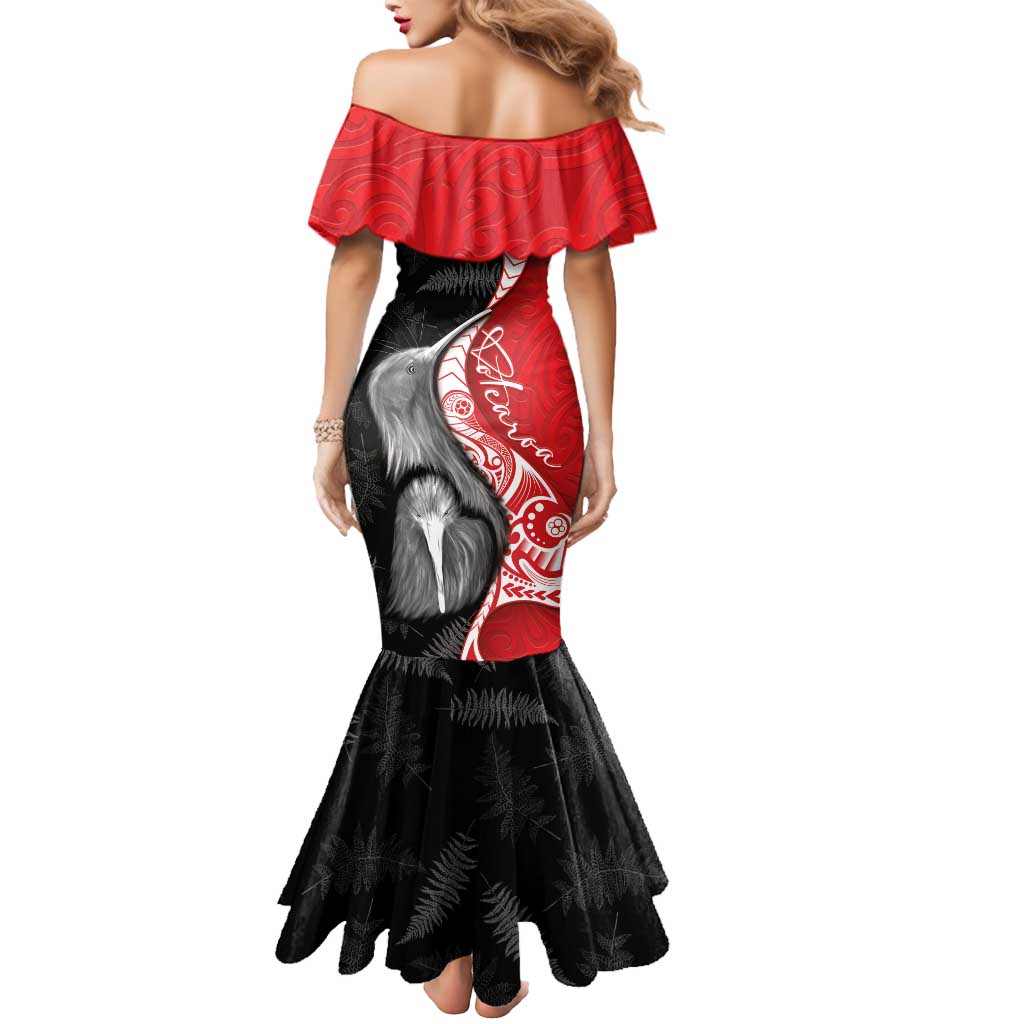 New Zealand Aotearoa Mermaid Dress Kiwi Fern Maori Pattern Red Version LT05 - Polynesian Pride