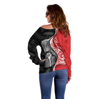 New Zealand Aotearoa Off Shoulder Sweater Kiwi Fern Maori Pattern Red Version LT05 - Polynesian Pride