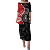 New Zealand Aotearoa Puletasi Kiwi Fern Maori Pattern Red Version LT05 Long Dress Red - Polynesian Pride