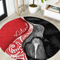 New Zealand Aotearoa Round Carpet Kiwi Fern Maori Pattern Red Version LT05 Red - Polynesian Pride