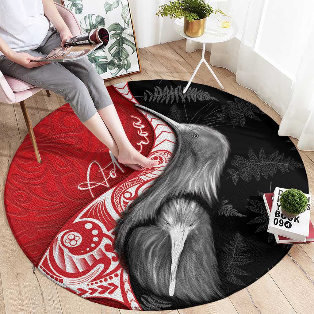 New Zealand Aotearoa Round Carpet Kiwi Fern Maori Pattern Red Version LT05 - Polynesian Pride