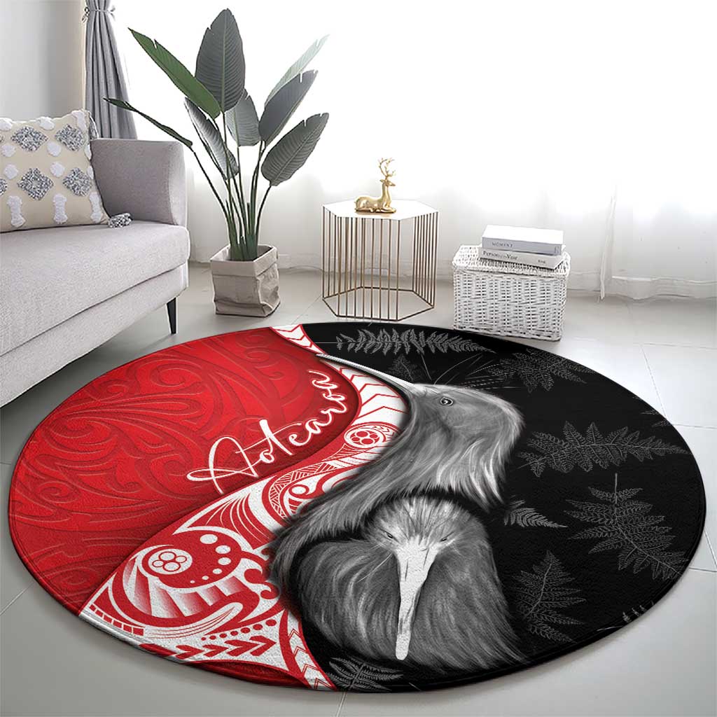 New Zealand Aotearoa Round Carpet Kiwi Fern Maori Pattern Red Version LT05 - Polynesian Pride