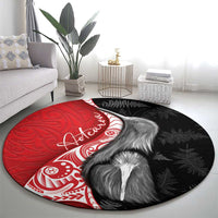 New Zealand Aotearoa Round Carpet Kiwi Fern Maori Pattern Red Version LT05 - Polynesian Pride