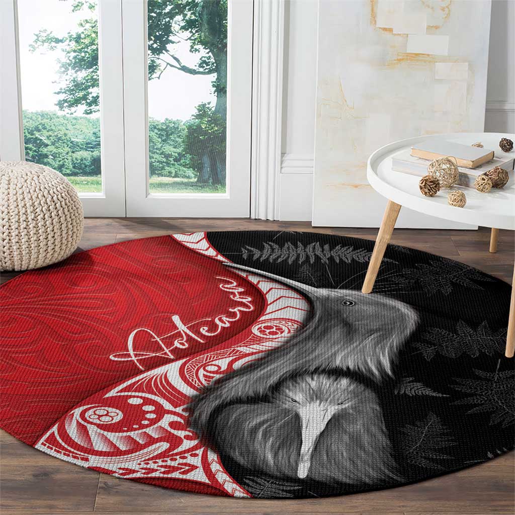 New Zealand Aotearoa Round Carpet Kiwi Fern Maori Pattern Red Version LT05 - Polynesian Pride