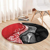 New Zealand Aotearoa Round Carpet Kiwi Fern Maori Pattern Red Version LT05 - Polynesian Pride