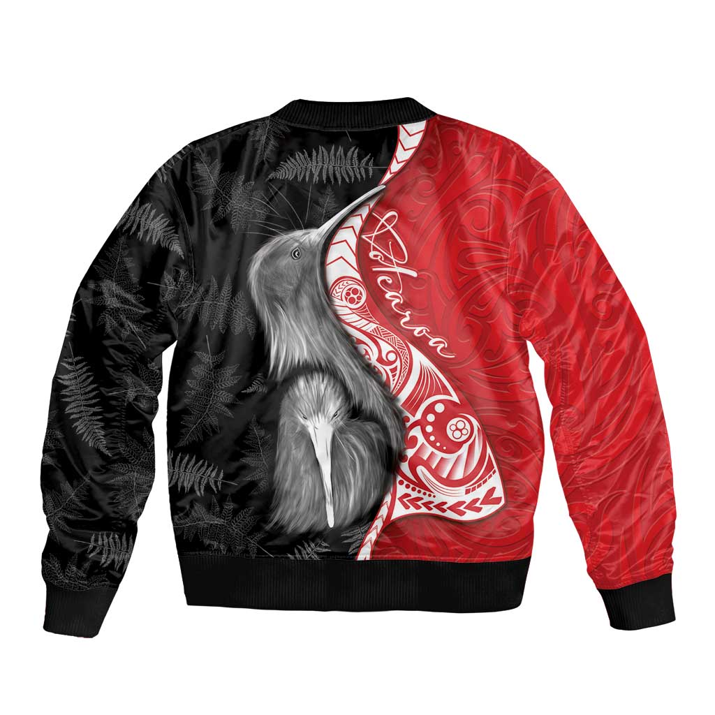 New Zealand Aotearoa Sleeve Zip Bomber Jacket Kiwi Fern Maori Pattern Red Version LT05 - Polynesian Pride