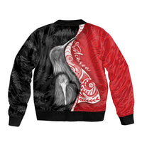 New Zealand Aotearoa Sleeve Zip Bomber Jacket Kiwi Fern Maori Pattern Red Version LT05 - Polynesian Pride