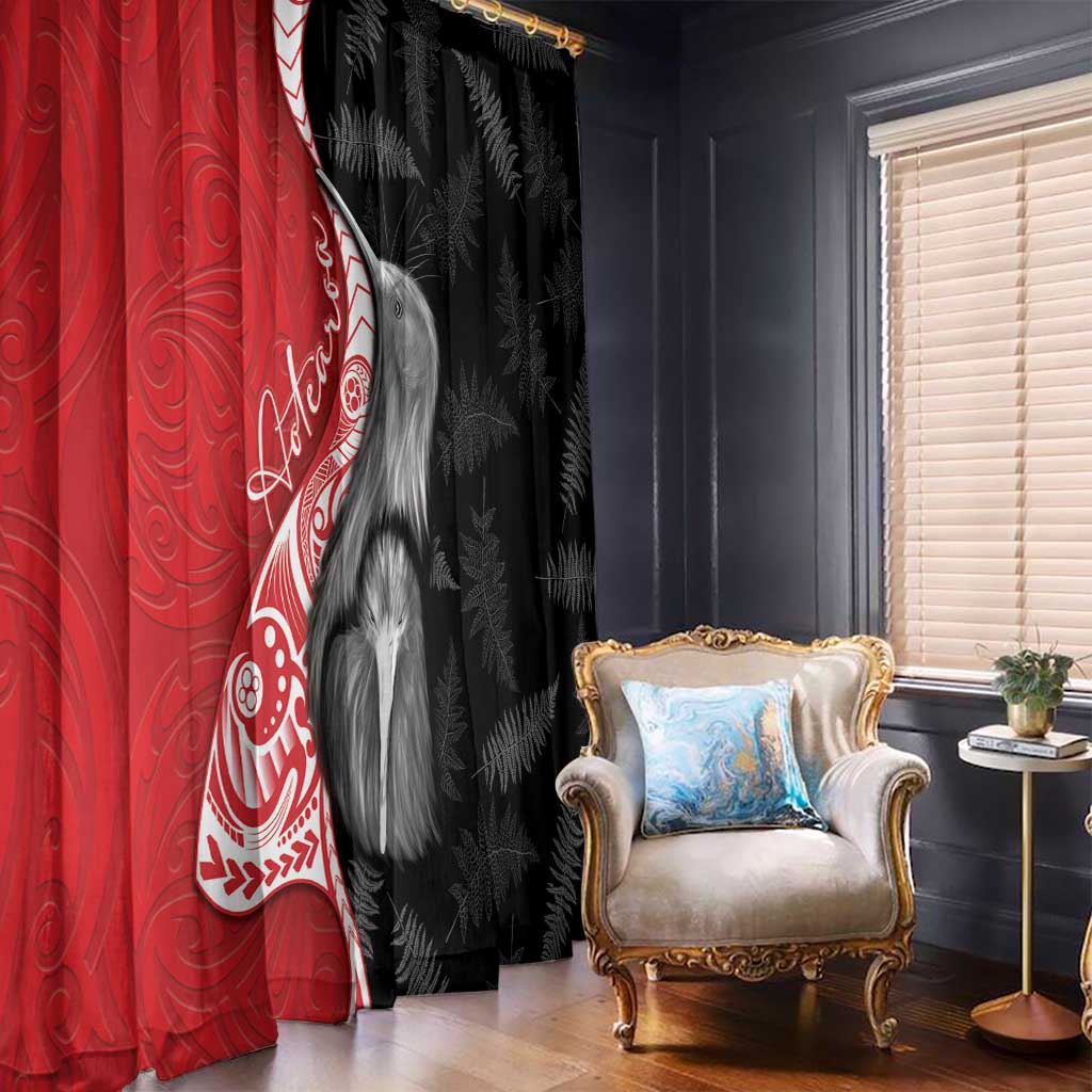 New Zealand Aotearoa Window Curtain Kiwi Fern Maori Pattern Red Version LT05 - Polynesian Pride