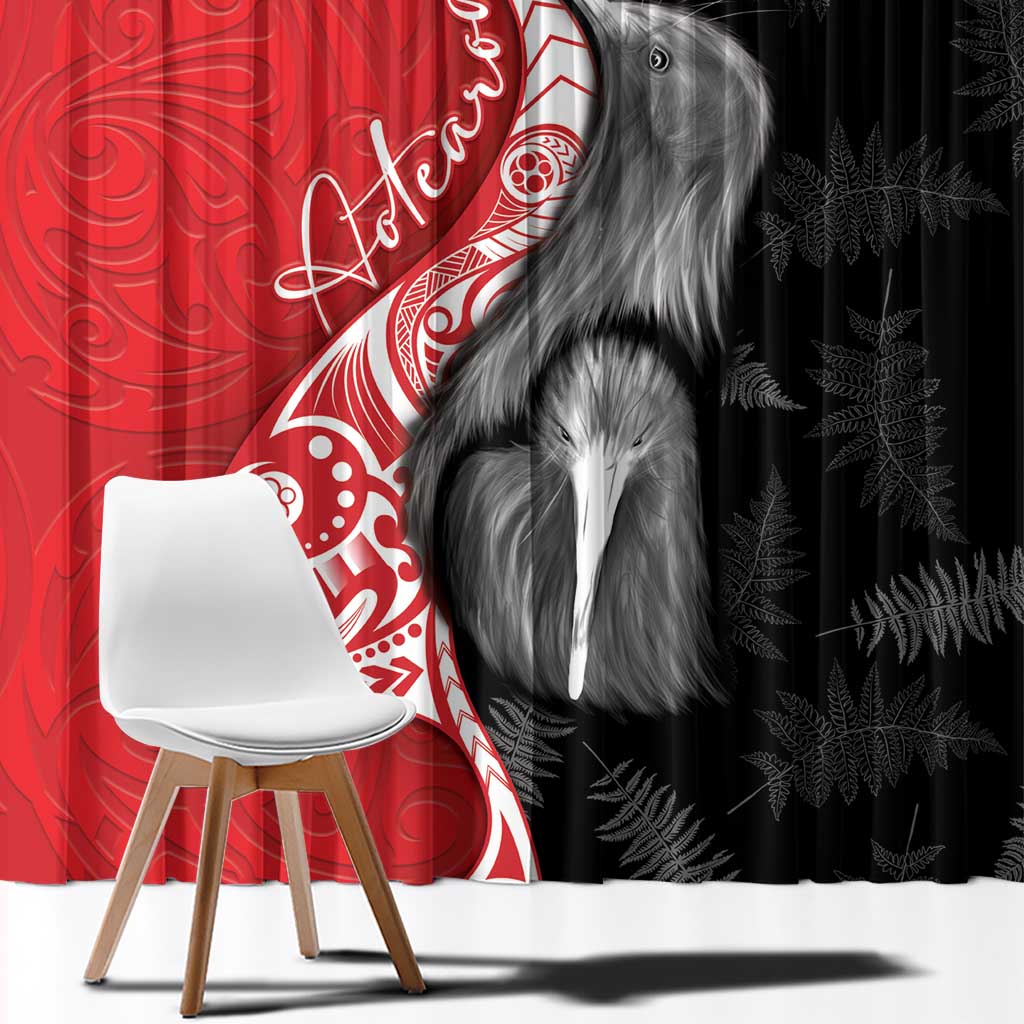 New Zealand Aotearoa Window Curtain Kiwi Fern Maori Pattern Red Version LT05 - Polynesian Pride