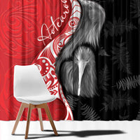 New Zealand Aotearoa Window Curtain Kiwi Fern Maori Pattern Red Version LT05 - Polynesian Pride