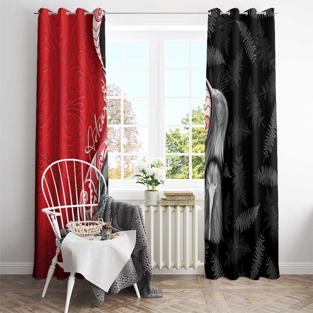 New Zealand Aotearoa Window Curtain Kiwi Fern Maori Pattern Red Version LT05 - Polynesian Pride