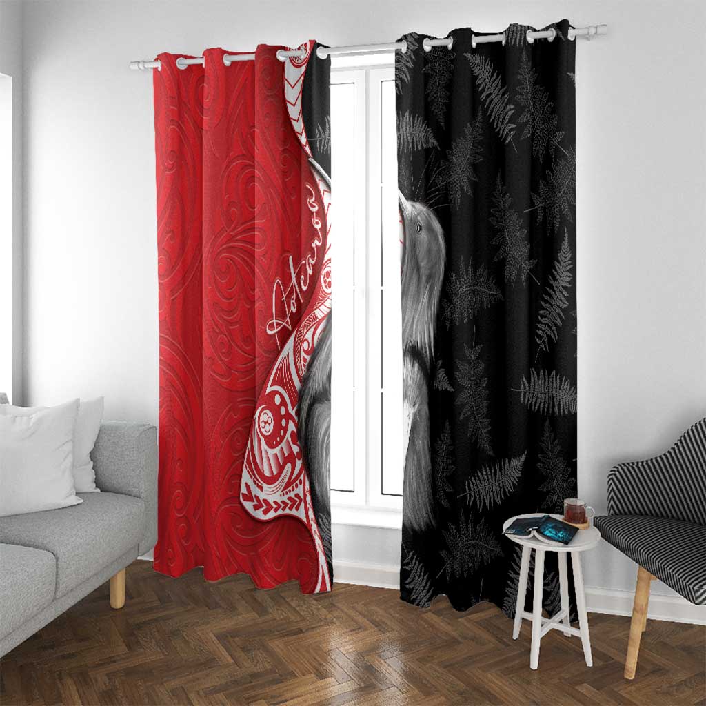 New Zealand Aotearoa Window Curtain Kiwi Fern Maori Pattern Red Version LT05 With Grommets Red - Polynesian Pride