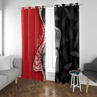 New Zealand Aotearoa Window Curtain Kiwi Fern Maori Pattern Red Version LT05 With Grommets Red - Polynesian Pride