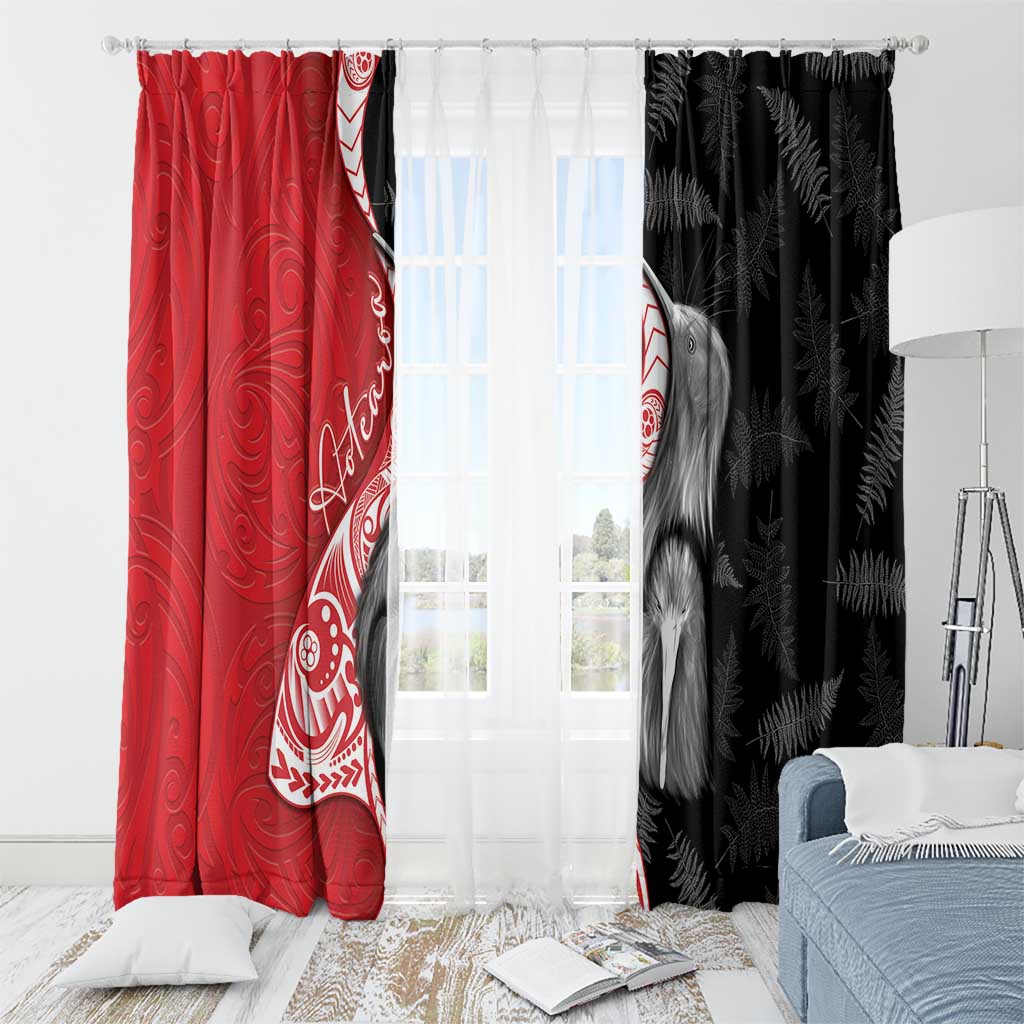 New Zealand Aotearoa Window Curtain Kiwi Fern Maori Pattern Red Version LT05 - Polynesian Pride
