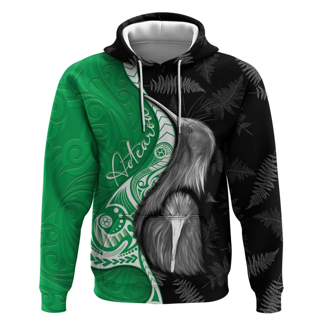 New Zealand Aotearoa Hoodie Kiwi Fern Maori Pattern Green Version LT05 Pullover Hoodie Green - Polynesian Pride