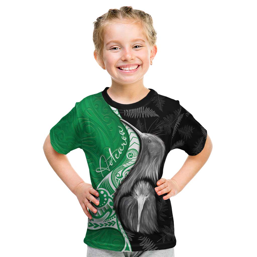 New Zealand Aotearoa Kid T Shirt Kiwi Fern Maori Pattern Green Version LT05 Green - Polynesian Pride