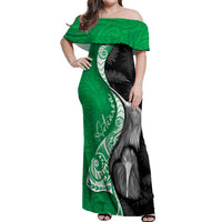 New Zealand Aotearoa Off Shoulder Maxi Dress Kiwi Fern Maori Pattern Green Version LT05 Women Green - Polynesian Pride