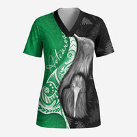 New Zealand Aotearoa Scrub Top Kiwi Fern Maori Pattern Green Version LT05 Adult Green - Polynesian Pride