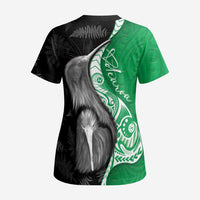 New Zealand Aotearoa Scrub Top Kiwi Fern Maori Pattern Green Version LT05 - Polynesian Pride