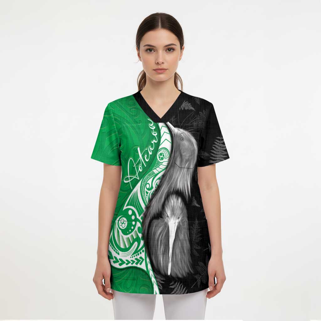 New Zealand Aotearoa Scrub Top Kiwi Fern Maori Pattern Green Version LT05 - Polynesian Pride