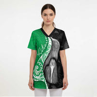 New Zealand Aotearoa Scrub Top Kiwi Fern Maori Pattern Green Version LT05 - Polynesian Pride