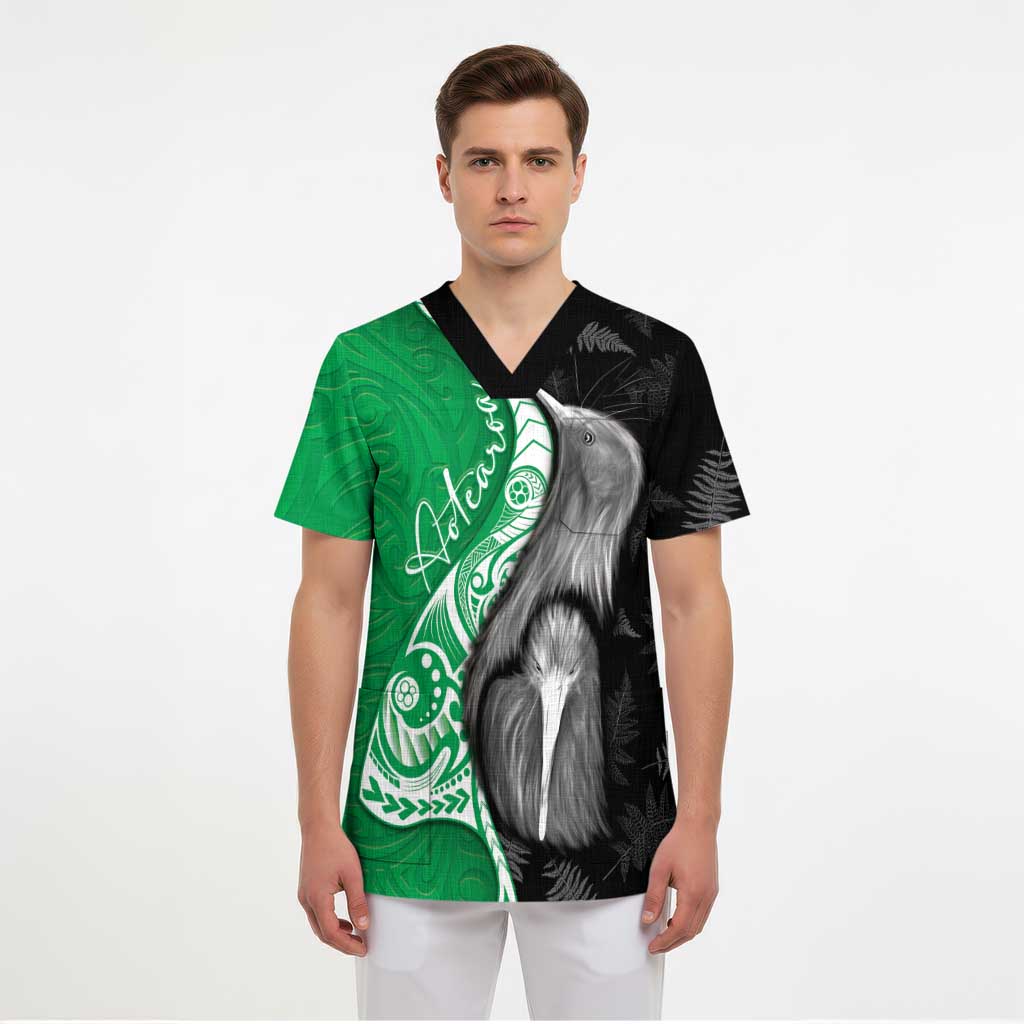 New Zealand Aotearoa Scrub Top Kiwi Fern Maori Pattern Green Version LT05 - Polynesian Pride