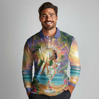 Aloha Hawaii Long Sleeve Polo Shirt Hula Martini Tropical Vibes LT05 - Polynesian Pride