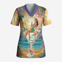 Aloha Hawaii Scrub Top Hula Martini Tropical Vibes LT05 Adult Colorful - Polynesian Pride