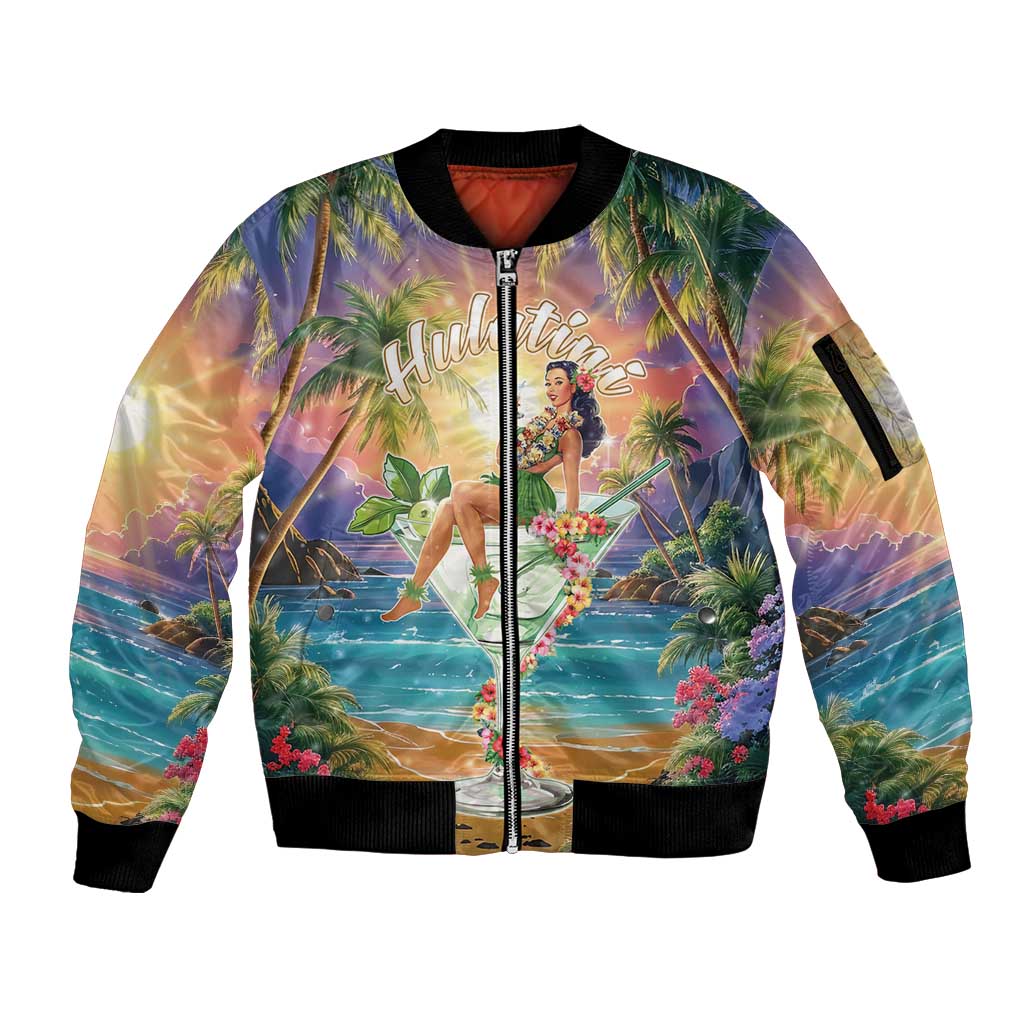 Aloha Hawaii Sleeve Zip Bomber Jacket Hula Martini Tropical Vibes LT05 Unisex Colorful - Polynesian Pride