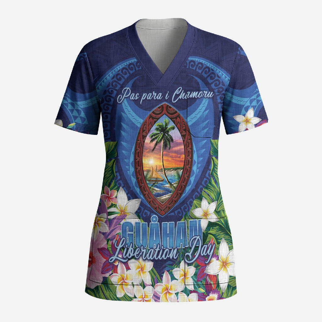 Guam Liberation Day Scrub Top Pas Para I Chamoru LT05 Adult Navy - Polynesian Pride