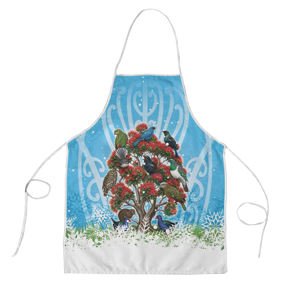 New Zealand Birds Christmas Apron Pohutukawa Xmas Tree LT05 Blue - Polynesian Pride