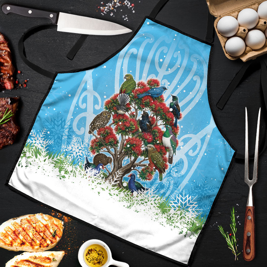 New Zealand Birds Christmas Apron Pohutukawa Xmas Tree LT05 Blue - Polynesian Pride