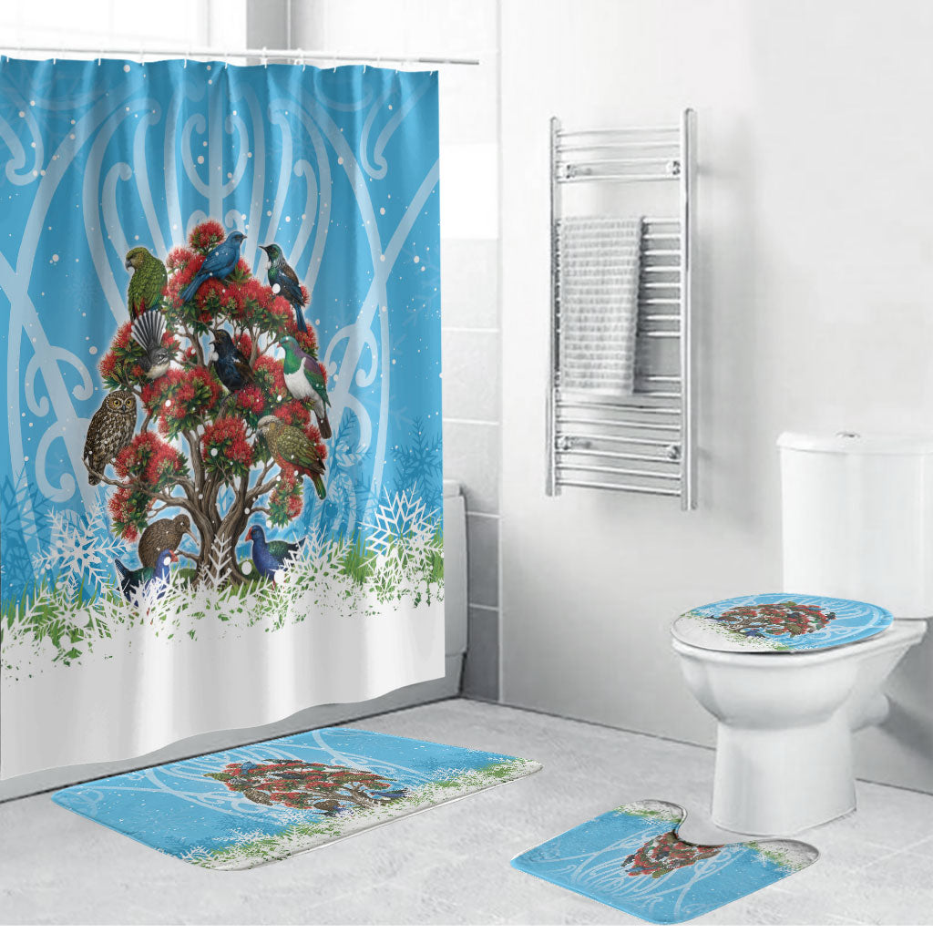 New Zealand Birds Christmas Bathroom Set Pohutukawa Xmas Tree LT05 Bathroom Set (4 pcs) Blue - Polynesian Pride
