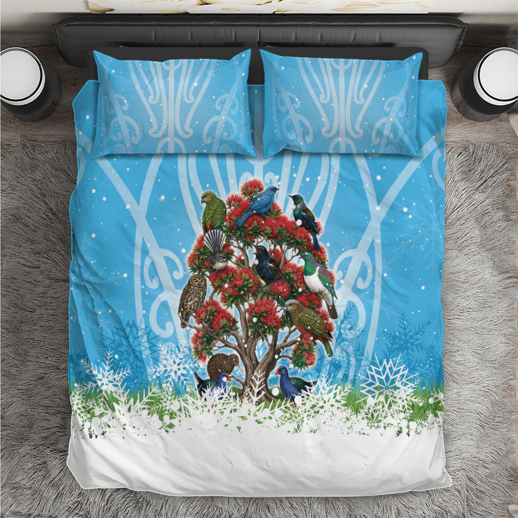New Zealand Birds Christmas Bedding Set Pohutukawa Xmas Tree LT05 Blue - Polynesian Pride